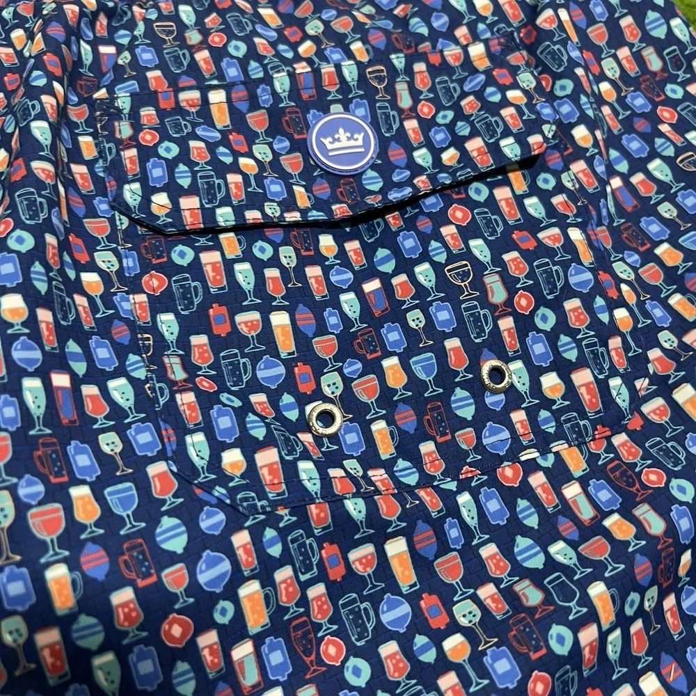 Peter Millar‎ Bathing Suit 4XL Tall Cocktail Alcohol Print Swim Trunks Blue Mint